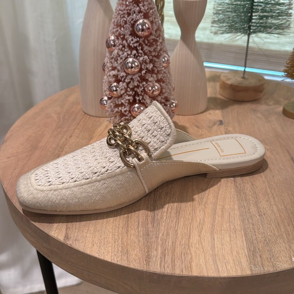 Dolce Vita Cream Slides with Golden Detailing. Never Worn.